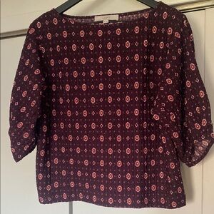 LOFT Purple Boxy Blouse with Puff Sleeves